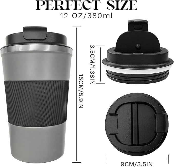 YINBAOGE Insulated Travel Coffee Mug, Spill & Leak Proof, Portable To Go Camping Stainless Steel Coffee Tumbler, Reusable Thermal Coffee Cup with Lid for Hot & Cold Drinks (Grey, 17 OZ)