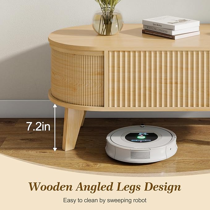 LYNCOHOME Fluted Lift Top Coffee Table with Storage,Modern Oval Coffee Table for Living Room Or Home Office（Natural）