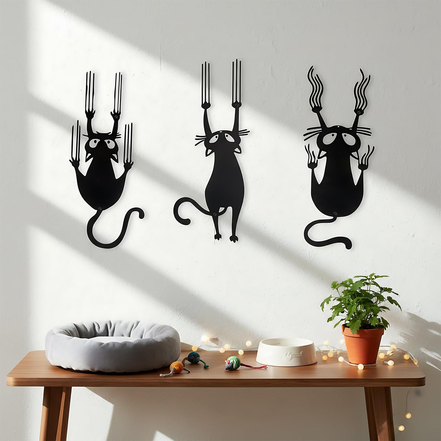 Otoolling Black Cat Wall Art Funny Black Metal Cat Wall Hanging Decor Minimalist Signs for Cats Lover Home Bedroom Living Room Patio Bathroom Office Decor(3 Pcs,Aprox 6" X 14")