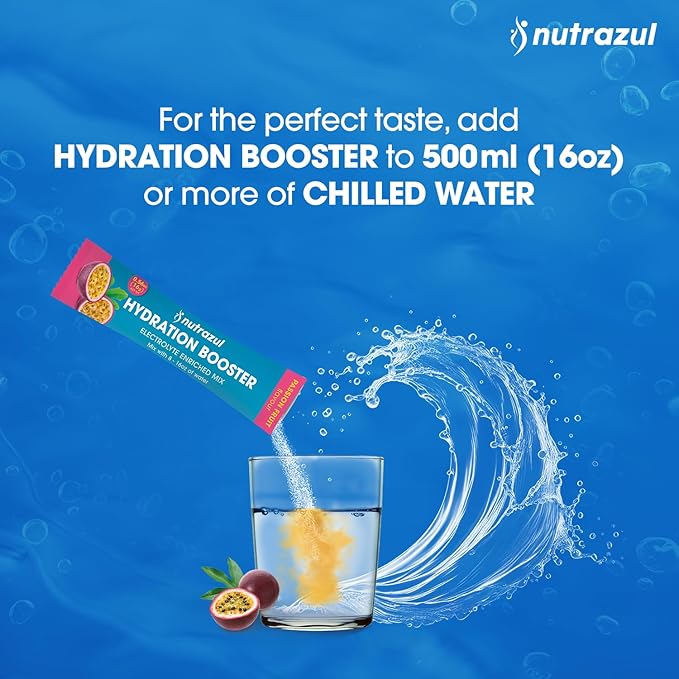 nutrazul Hydration Booster | Supports Rapid Hydration | Electrolyte Enriched Mix | No Artificial Sweeteners | Passion Fruit Flavour| Vegan, Gluten-Free, Non-GMO | 90 Sticks