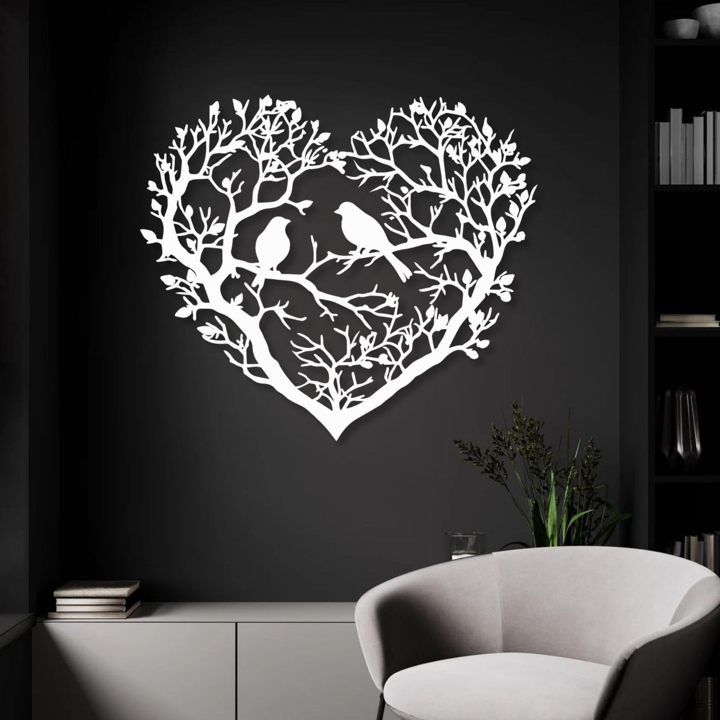 huefoam Bird Metal Wall Art, Heart Metal Wall Art, Birds on a Branch Wall Decor, Heart Wall Decor for Living Room, Bedroom, Bathroom (Black, 28"×24"/70×61cm, metal art wall decor)