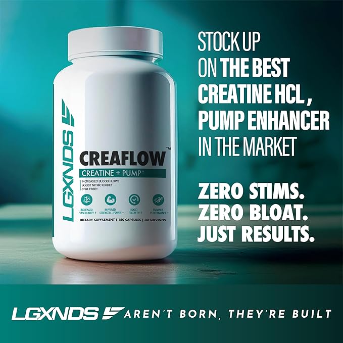Creaflow Stim-Free Creatine Pills | Support Muscle Gain, Performance, Strength and Workout Recovery | Pre Workout Supplement for Men & Women | 180 Capsules, 30 Servings