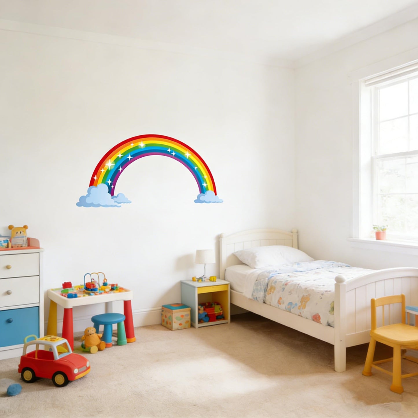 Rainbow Wall Decals wich Clouds, Peel and Stick Removable Wall Stickers for Kids Nursery Bedroom Living Room,Wall Decor 28.7 x15.7inch