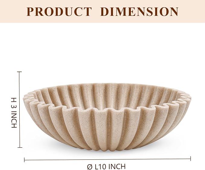 YMXYJM Large Decorative Bowl, Modern Handicraft Bowls for Home Decor, Fruit Bowl for Kitchen Counter, Ruffle Decor, Stylish Key Bowl for Entry Table, Artificial Stone Beige