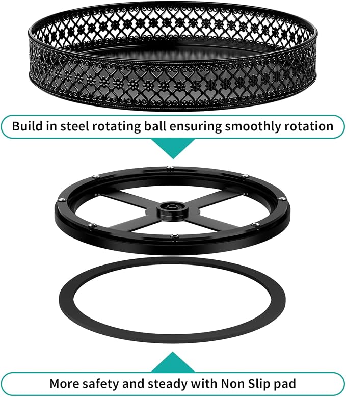 Ovicar Lazy Susan Turntable Organizer - 13 inch Rotating Spice Rack Metal Lazy Susan for Cabinet Pantry Kitchen Countertop Dining Table Cupboard Bathroom Vanity Refrigerator Black
