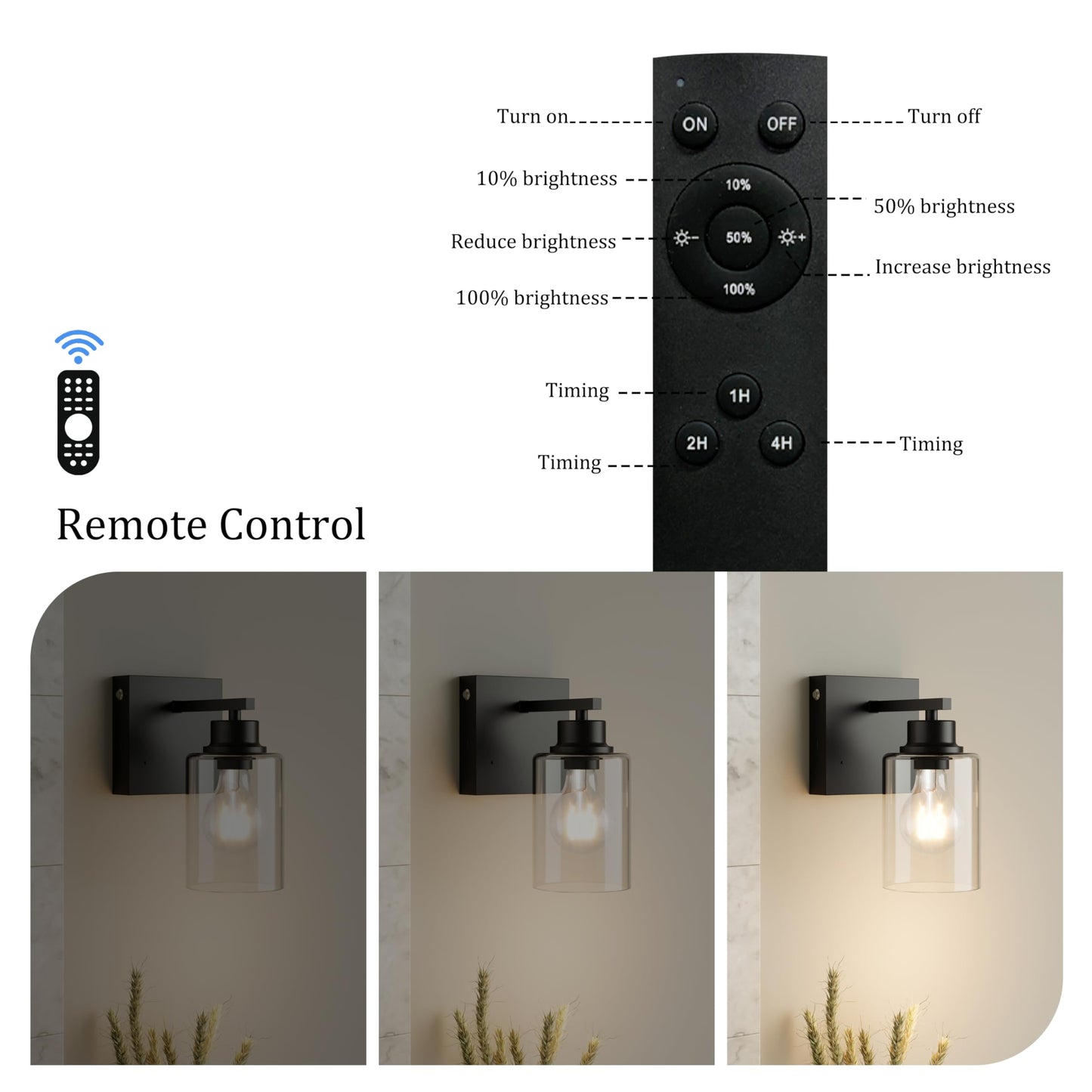 Battery Operated Wall Sconce Set of 2, Black Rechargeable Wall Lights with Timer Function, Easy Install Dimmable Wireless Wall Lamps Sconces Wall Decor for Living Room Bedroom Hallway, Emergency 3000K