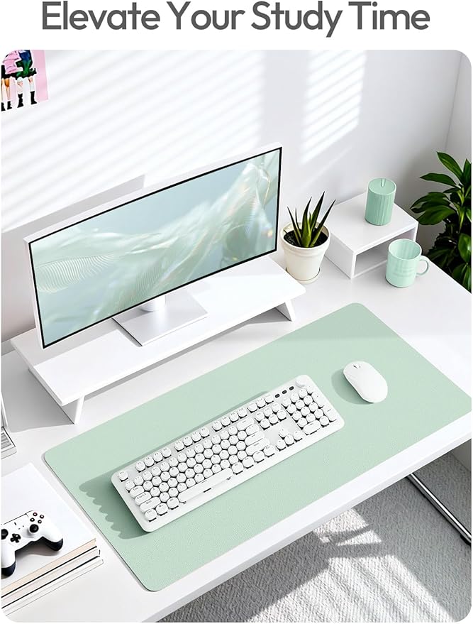 YSAGi Leather Desk Protector, Office Mat, Large Mouse Mat, Non-Slip PU Leather Blotter, Laptop Desk Mat, Waterproof Writing Pad for Office and Home(Pale Green, 42" x 17.2")