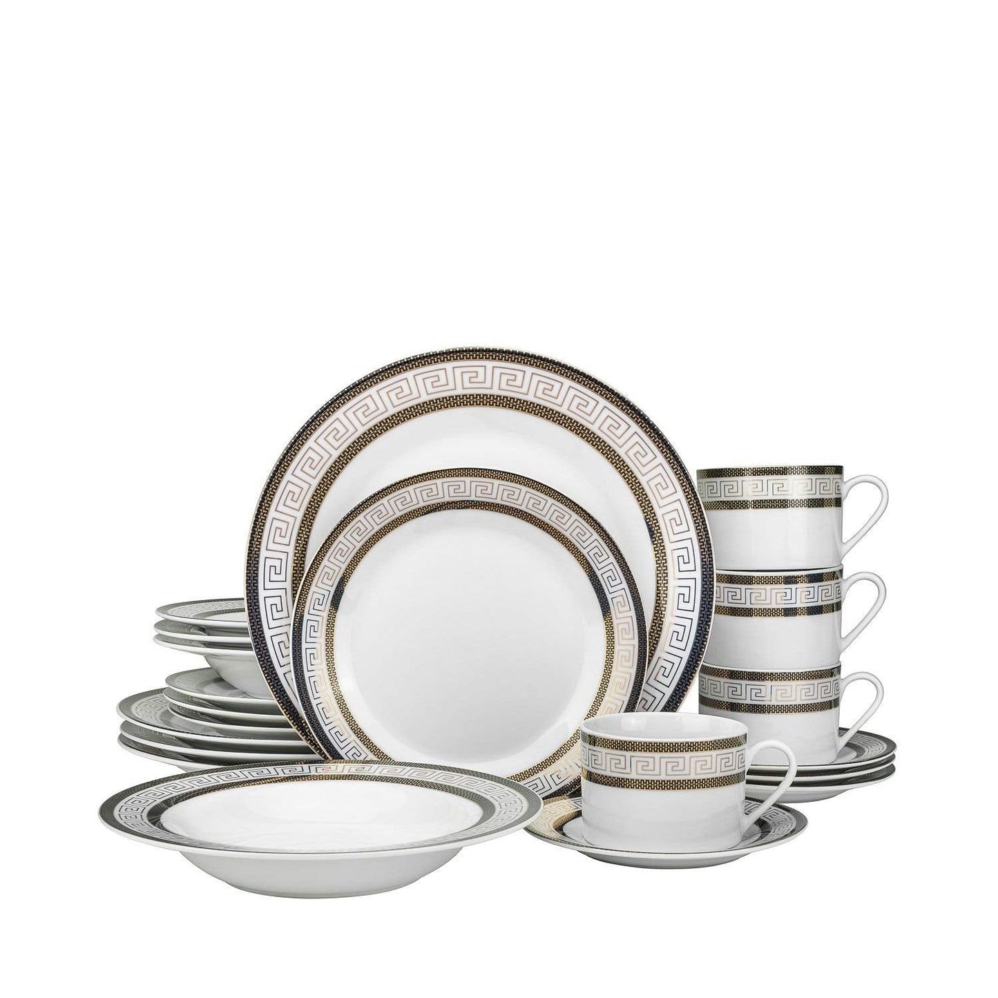 Euro Porcelain 57-pc Banquet Dinnerware Set, Luxury Tableware Dining Service for 8 (Greek Key Dark)