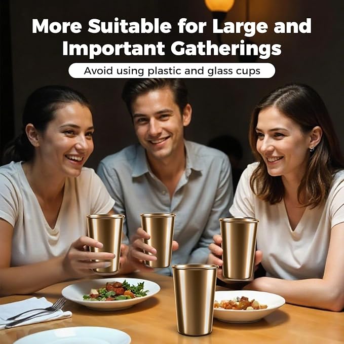 5 Pack 16 oz Stainless Steel Pint Cups,Stainless Steel Cup,Pint Cup Tumbler，water Tumbler,Stackable,Reusable,BPA Free (16oz-10pack-Gold steel)
