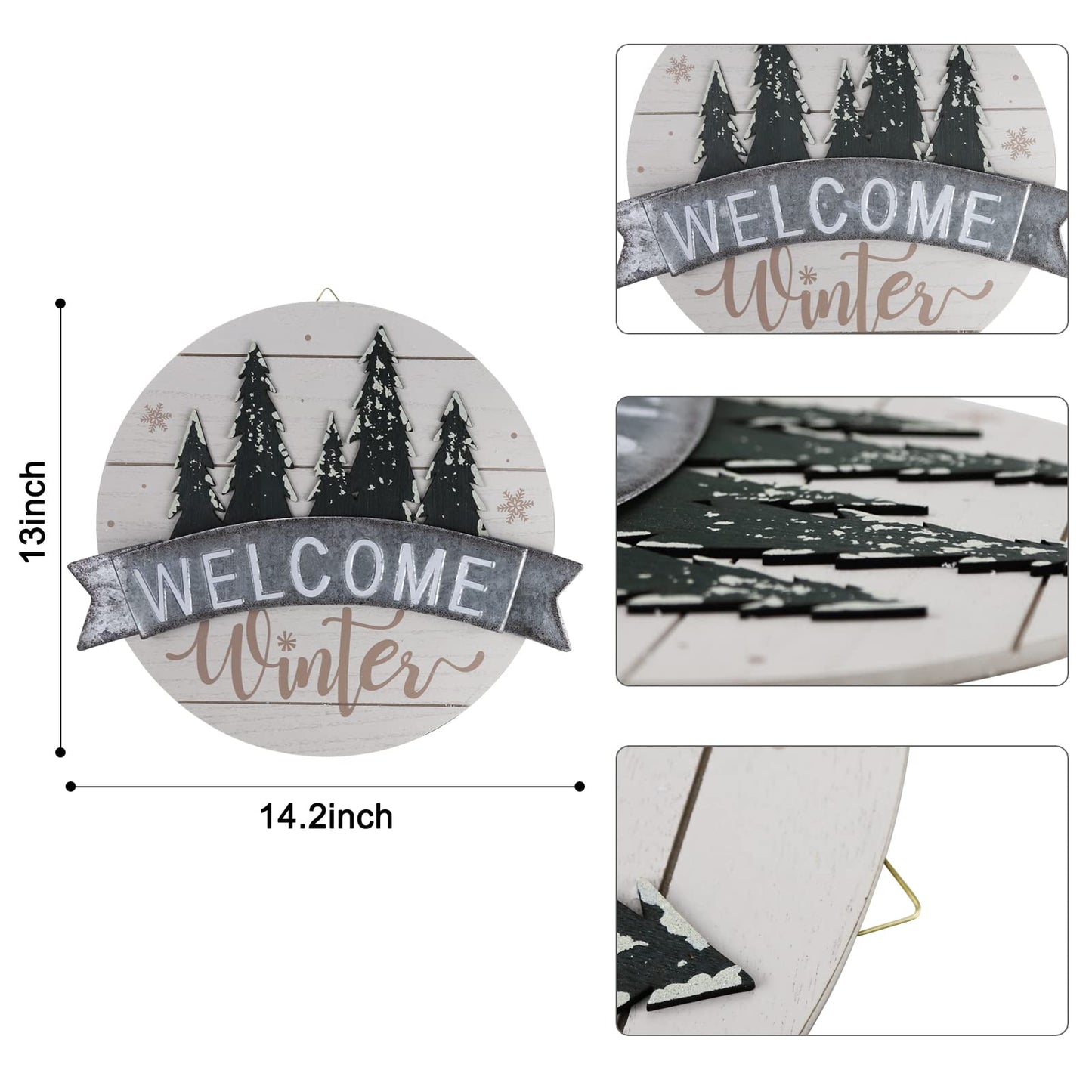 Sfozstra Winter Welcome Sign - Elegant Front Door Decorative Welcome Sign, Hangable Outdoor Decoration, Christmas & Thanksgiving Gift. Iron Door Hanging (White)