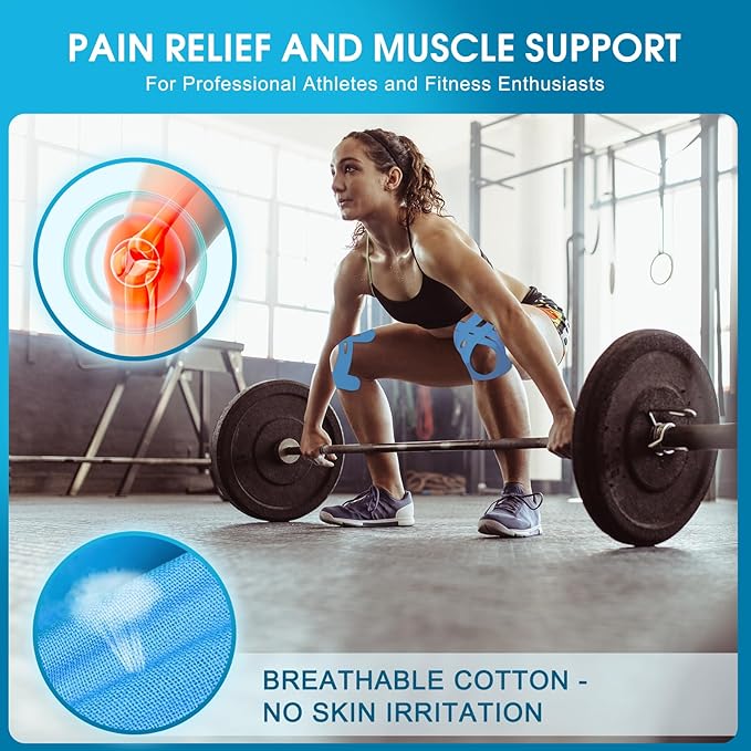 12PCS Precut Kinesiology Tape for Knees | Athletic Tape | Original Cotton & Elastic Kinesiology Athletic Tape – Knee Support & Stability & Pain Relief | Latex-Free | Breathable & Waterproof (Black)