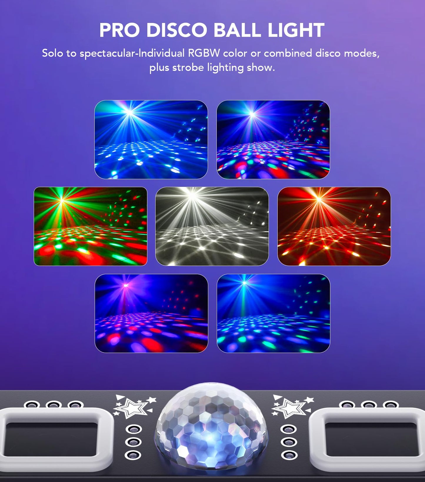 KeoBin DJ Lights for Parties, Pro 6 in 1 DMX & Sound Activated Laser Light Show Machine with Disco Ball Light, RGBW & UV Strobe Party Lights Indoor for Rave Club Dance Bar Gig DJ Lighting