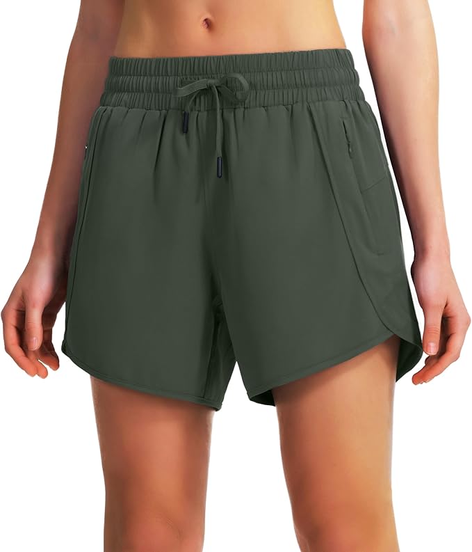 Ksmien Women's 5" Athletic Running Shorts Quick Dry Lightweight Workout Gym Shorts with Zipper Pockets UPF 50+