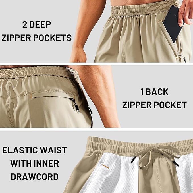 MIER Men's Quick Dry Running Shorts with Zipper Pocket, Elastic Waist Athletic Workout Exercise Fitness Shorts, 7 Inch