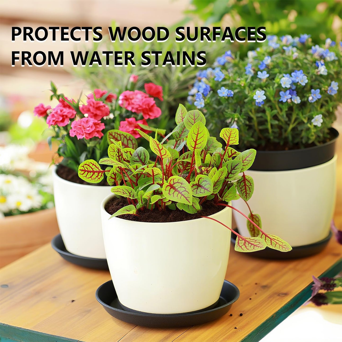 Garrdeen 9 Pack Plant Saucer Set, 3pcs 8 inch 3pcs 10 inch 3pcs 12 inch Heavy Duty PP Plastic Pot Trays, Durable Water Catcher Plates & Drip Trays for Indoor Outdoor Gardening