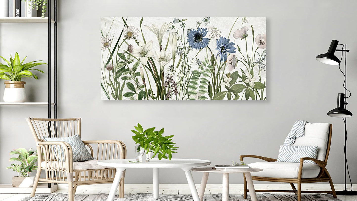 NINEASO Botanical Canvas Wall Art - Wildflower Pictures Floral Wall Decor Nature Prints Green Blue Flower Plants Painting Artwork for Living Room Bedroom Home Office Decorations 20" x 40"