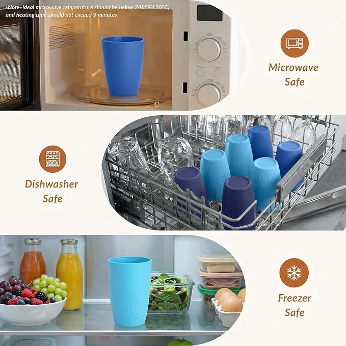 Homienly Cup Sets for Kitchen 12oz Wheat Straw Cups Unbreakable Drinking Cups Set of 6 - Lightweight,Reusable Cups for Kitchen, Outdoor- Blue Sky