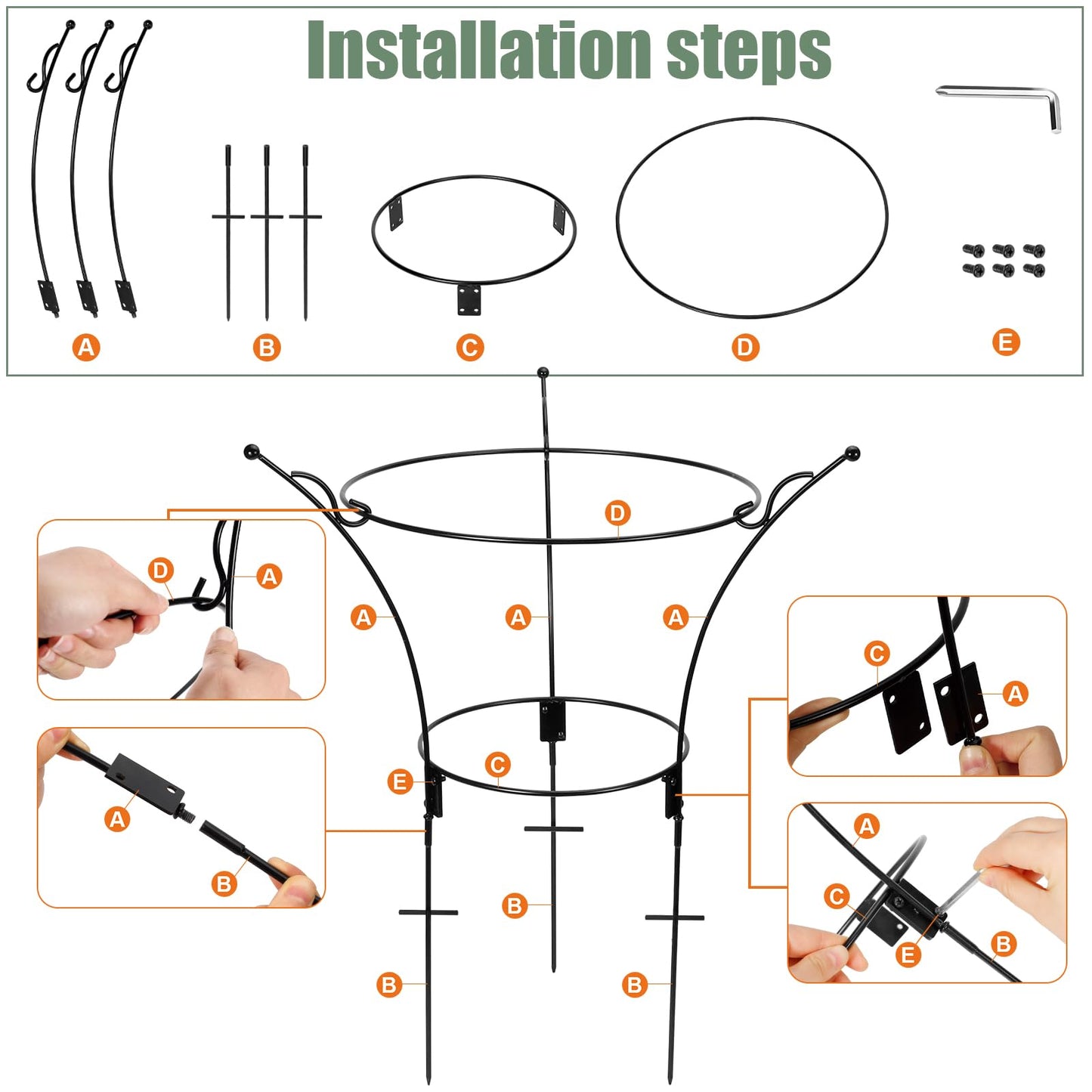 VICAMB 2 Pack Large Peony Cages and Supports,23.2" H X 13.4" D Metal Peony Support Rings,Tall Plant Support Garden Stakes for Outdoor Plants and Other Flopping Flowers