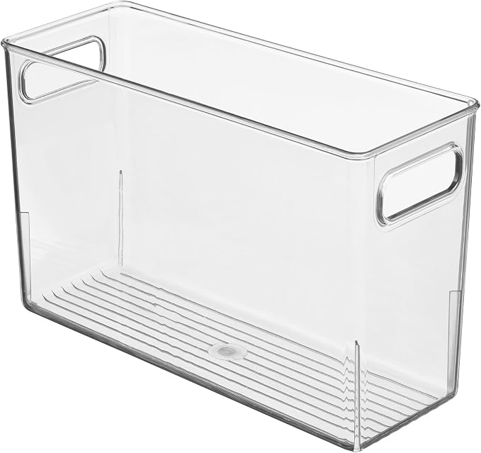 iDesign Tall Plastic Storage Bin with Handles, Set of 2, Clear | For Fridge or Freezer, Made in USA