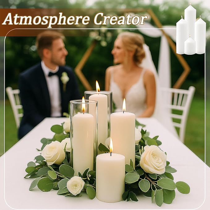 Ivroy Pillar Candles Bulk Set of 36，Hurricane Candlesï¼? Different Lengths 2 x 3/6/8 Inch (12 Each)，Dripless Unscented Smokeless，Gives You a Better Atmosphere When Organizing an Event Party.