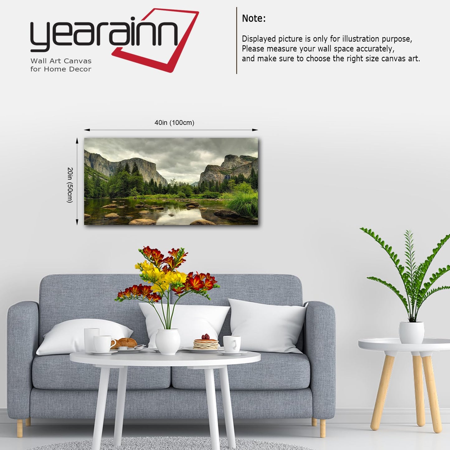 Yosemite Canvas Wall Art Green Mountain Clear Water Nature Pictures Wall Decor Yosemite National Park Scenery Canvas Painting Modern Forest Stream Landscape Canvas Print Artwork for Wall Decoration