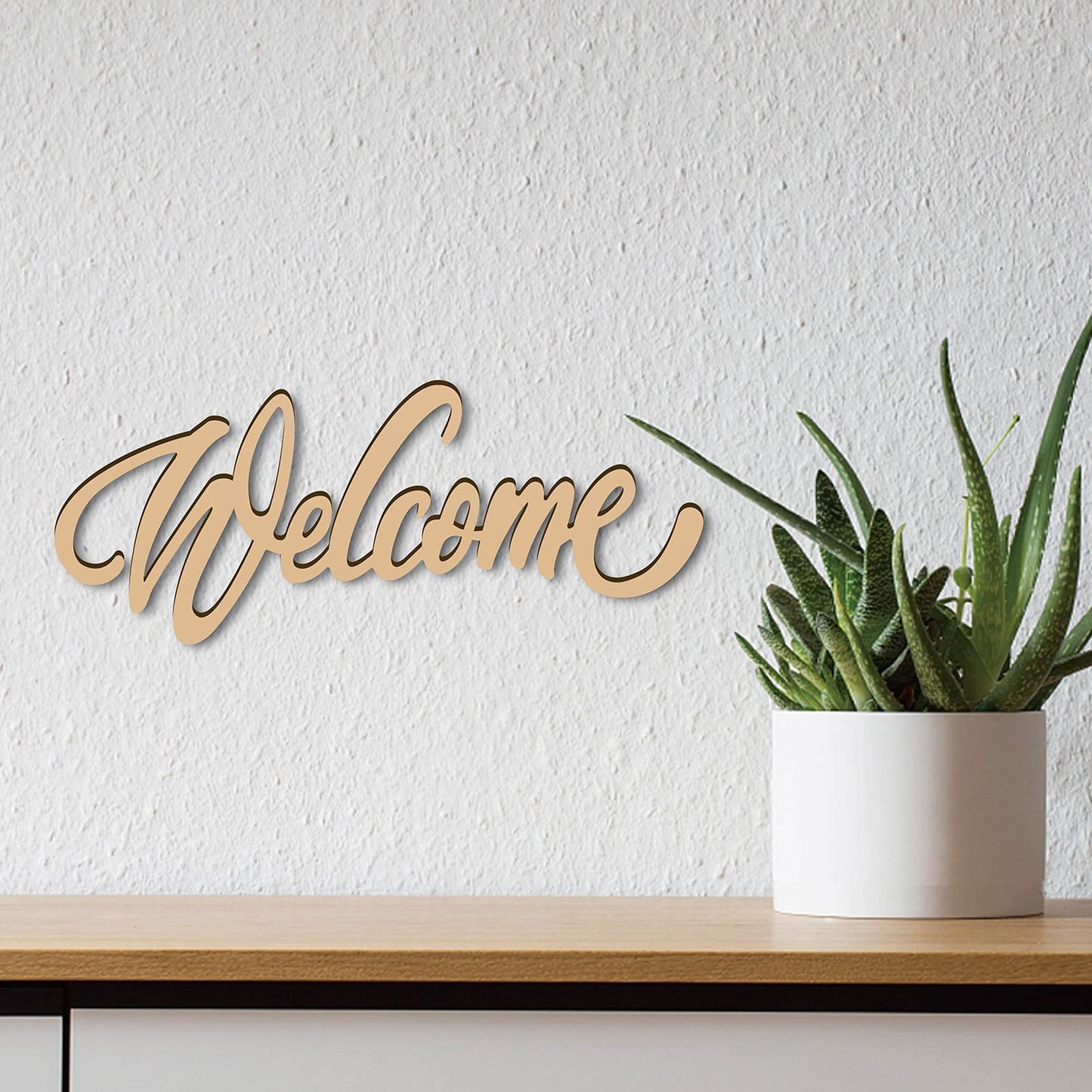 CREATCABIN Laser Cut Wood Sign Wall Art Welcome Letter Sign Decorative Wall Sculpture Hanging Decor Unfinished for Housewarming Door Wall Room Decoration 11.8" x 4.7"