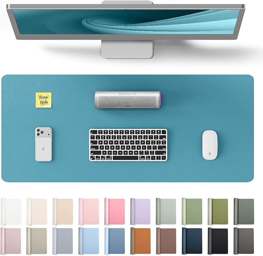 YSAGi Leather Desk Pad Protector, Office Desk Mat, Large Mouse Pad, Non-Slip PU Leather Desk Blotter, Laptop Desk Pad, Waterproof Desk Writing Pad for Office and Home (Turquoise, 23.6" x 13.8")
