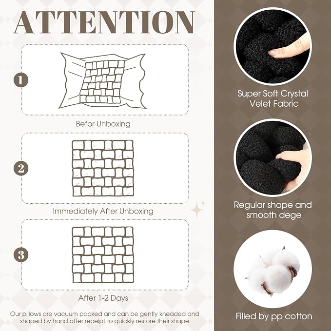 Wenqik 2 Pcs Knot Pillows Square Knotted Plush Throws Soft Accent Pillows Decoration Cushion for Couch Home Office Living Room Bedroom Bed Sofa Decor, 12'' x 13''(Black,Lambswool)