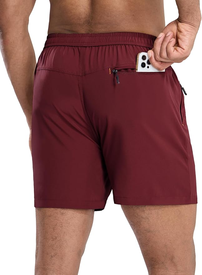MIER Men's Quick Dry Running Shorts with Zipper Pocket, Elastic Waist Athletic Workout Exercise Fitness Shorts, 7 Inch