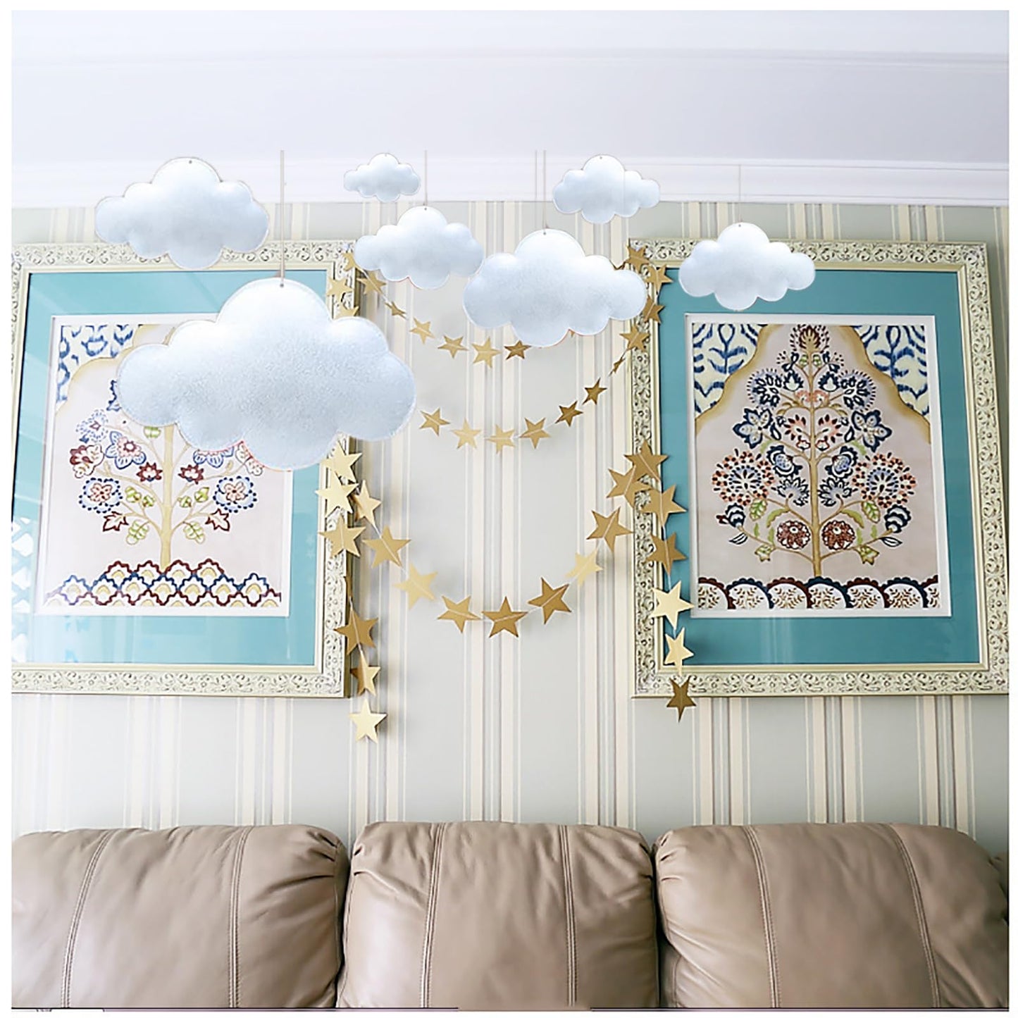 LYCRAFTS 11Pcs 3D Cloud Decoration Hanging Clouds from Ceiling Classroom White Felt Clouds Ornaments with Stars Garland for Bedroom Nursery Wall Birthday Baby Shower Party