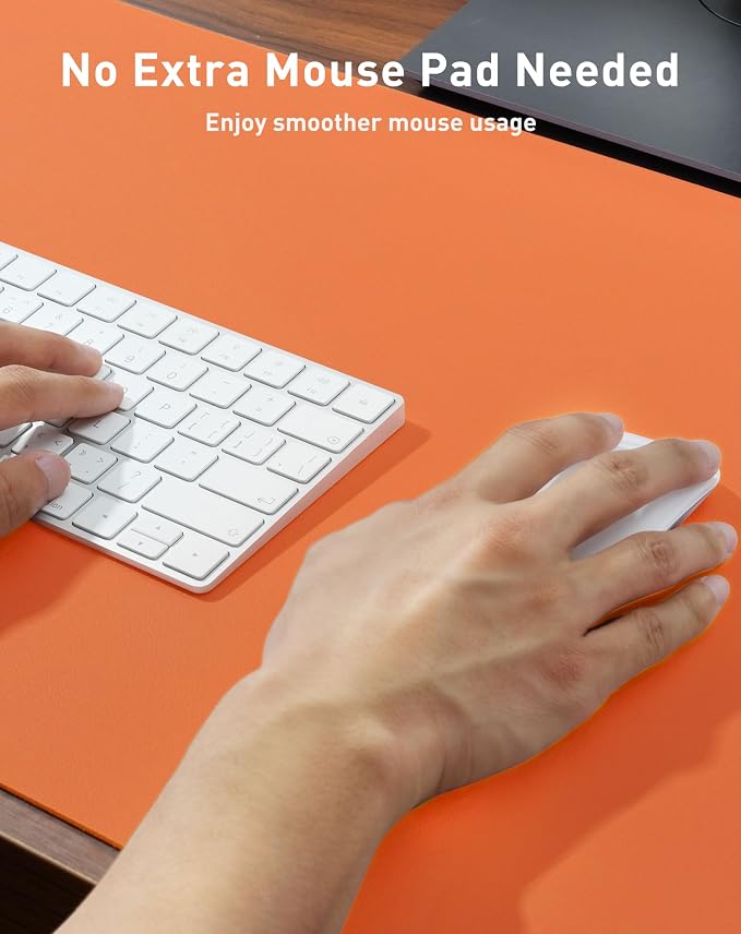 Aothia Faux Leather Desk Mat - Large Mouse Pad, Non-Slip PU Leather Blotter, Waterproof Writing Surface for Office and Home (Hermes Orange, 40" x 24")
