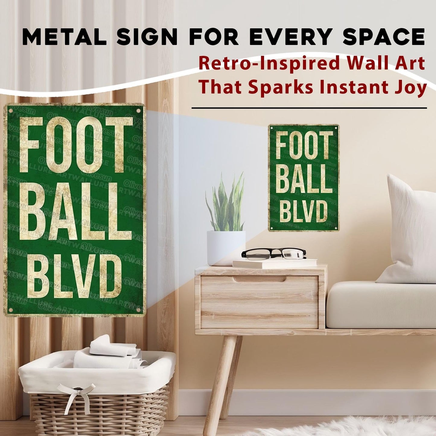 Football Sign Distressed Tin Sign Passionate Football Blvd Wall Decor For Teen Boys Man Cave Garage Bedroom Gym