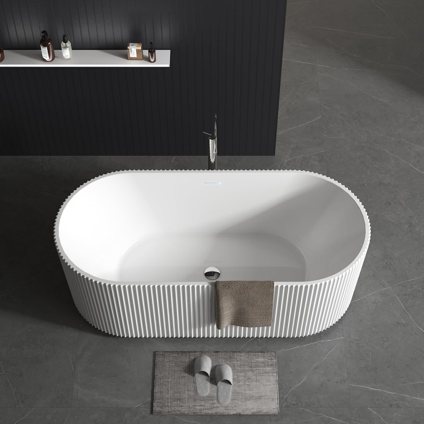 GarveeTech 59" Freestanding Acrylic Bathtub - Luxury Soaking Tub with Overflow Drain, CUPC Certified, Pleated Design, Glossy White, Easy Installation for Modern Bathroom