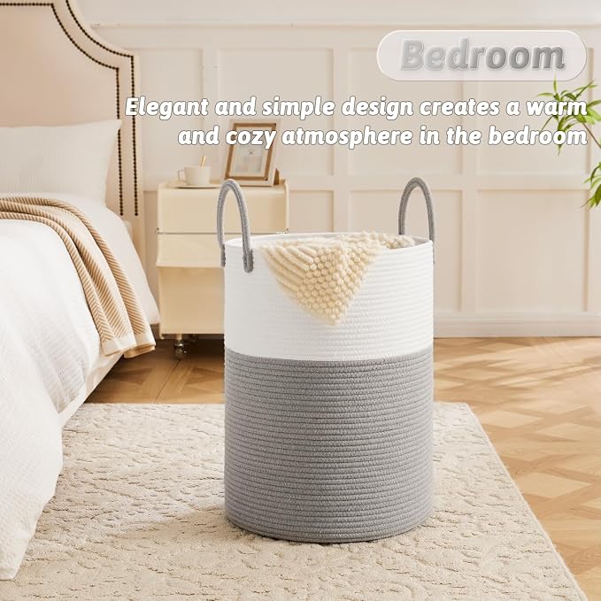 Artfeel Laundry Basket,Woven Cotton Rope Laundry Hamper,100L for Decorative Storage of Dirty Clothes,Toys and Blankets in Bathroom,Baby Room and Living Room