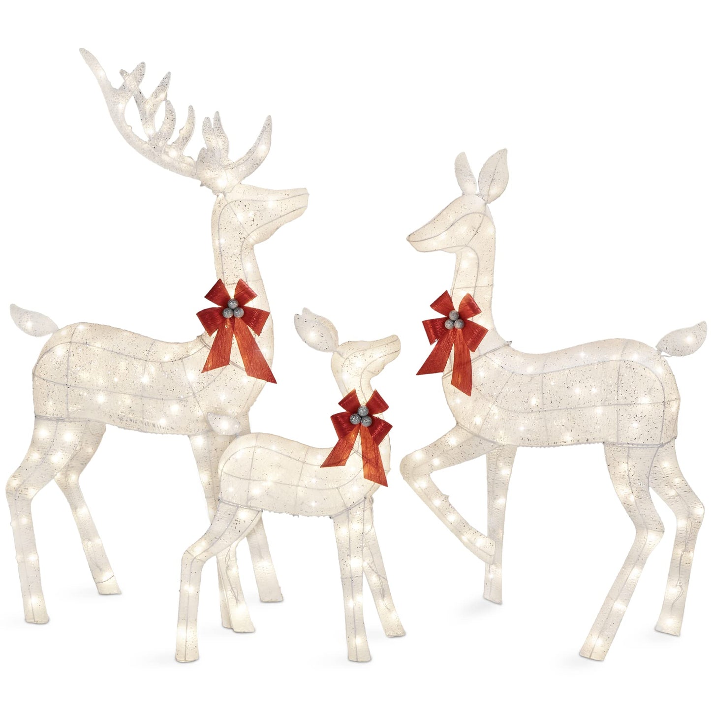 Best Choice Products 3-Piece Large Lighted Christmas Deer Family Set 5Ft Outdoor Yard Decoration with 360 LED Lights, Stakes, Zip Ties - White