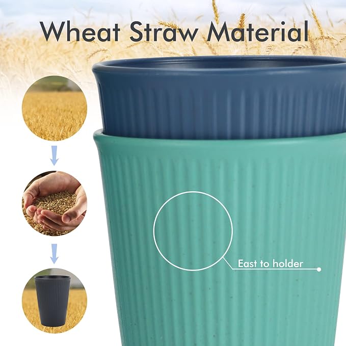 PYRMONT Wheat Straw Cups 12 Oz Alternative Plastic Cups Set of 8 Unbreakable Water Cups for Kitchen Dishwasher & Microwave Safe Drinking Cups for Iced Tea,Juice-Colorful