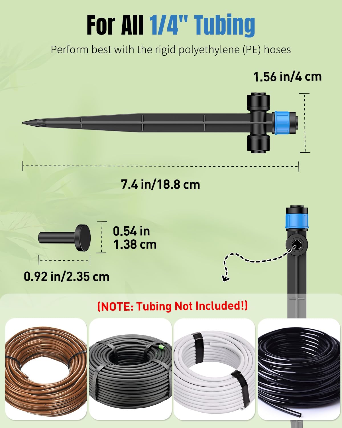 Pawfly 30 Pcs Push-to-Fit Drip Irrigation Emitters for 1/4 Inch Tubing, Two-Way Connection Irrigation Drippers with Adjustable 360 Degree Water Flow, Drip Emitters Sprayers with Stake & End Plugs