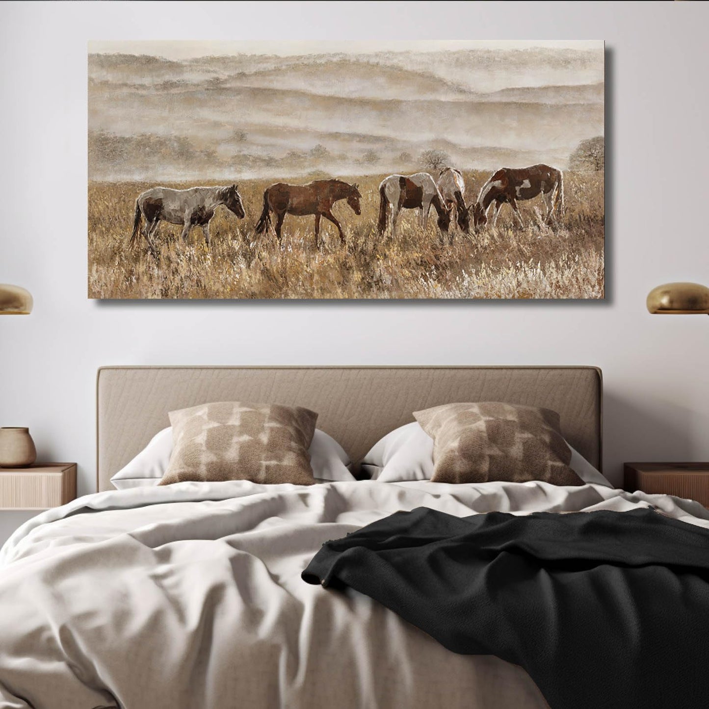 VAYIMDH Canvas Wall Art for Living Room Horse Wall Decor Animal Prints Pictures Grassland Artwork Paintings Brown Pictures 24"x48"
