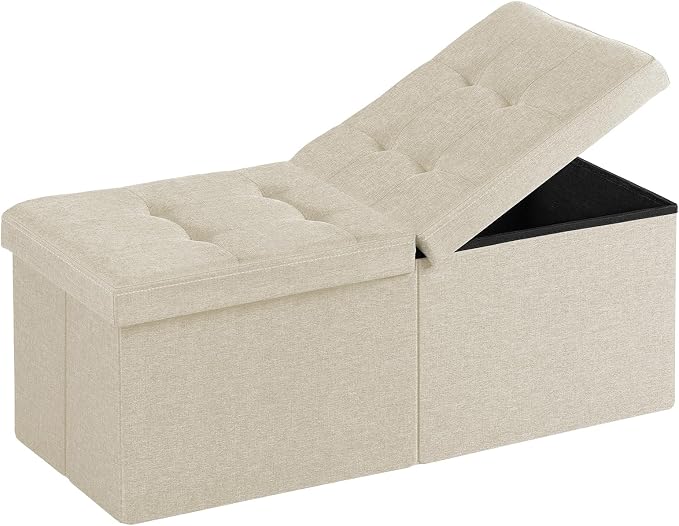 35-INCH Storage Ottoman Bench, Footrest with Storage, End of Bed Bench Coffee Table for Living Room, Bedroom, Entryway, Beige