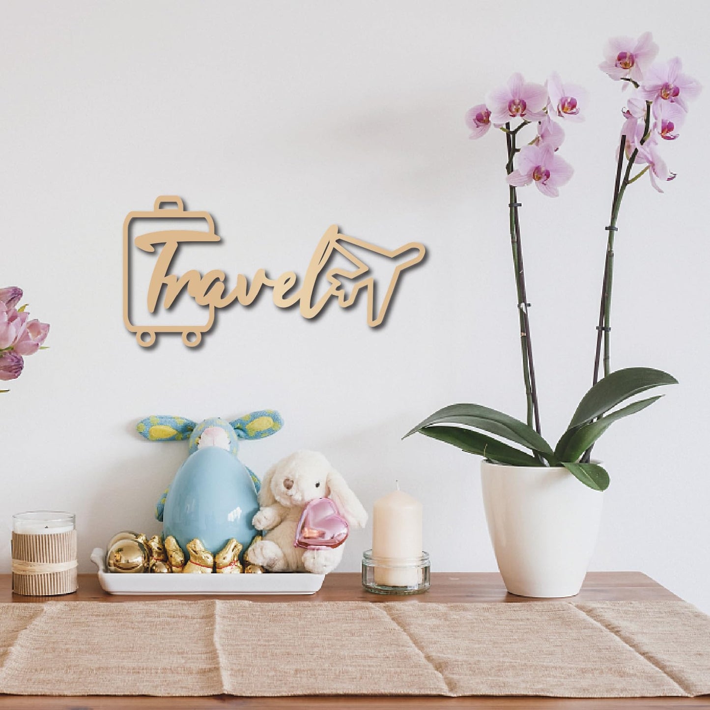 CREATCABIN Travel Wall Decor Laser Cut Wooden Words Unfinished Wood Hanging Wall Art Travel Theme Letter Sculpture with Airplane Suitcase Sign for Home Classroom Office Bedroom Decor 11.8x5.9 Inch