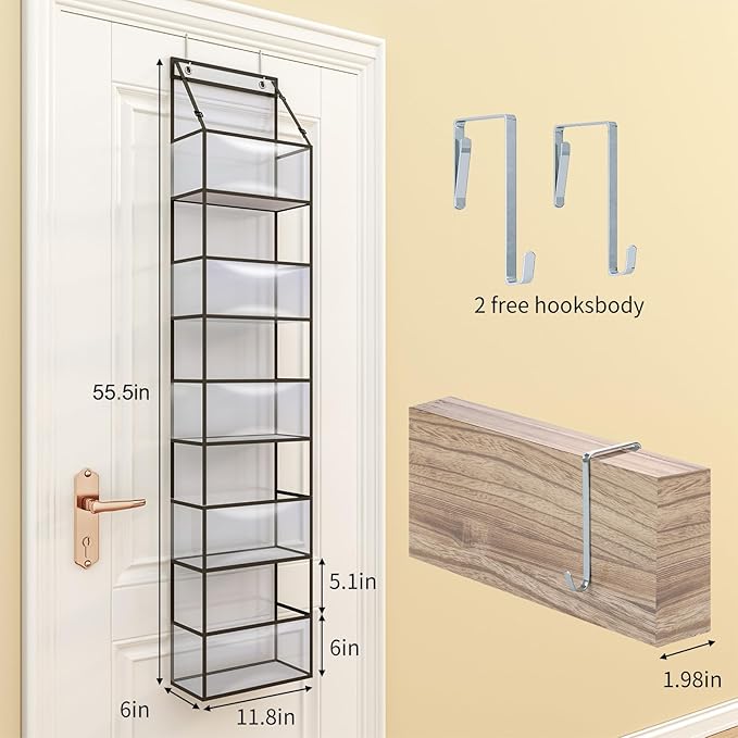 Fixwal Over The Door Hanging Pantry Organizer - 5-Shelf Room Storage With Clear Plastic Pockets for Behind The Door - Large Capacity for Closet, Bedroom, Bathroom (Grey)