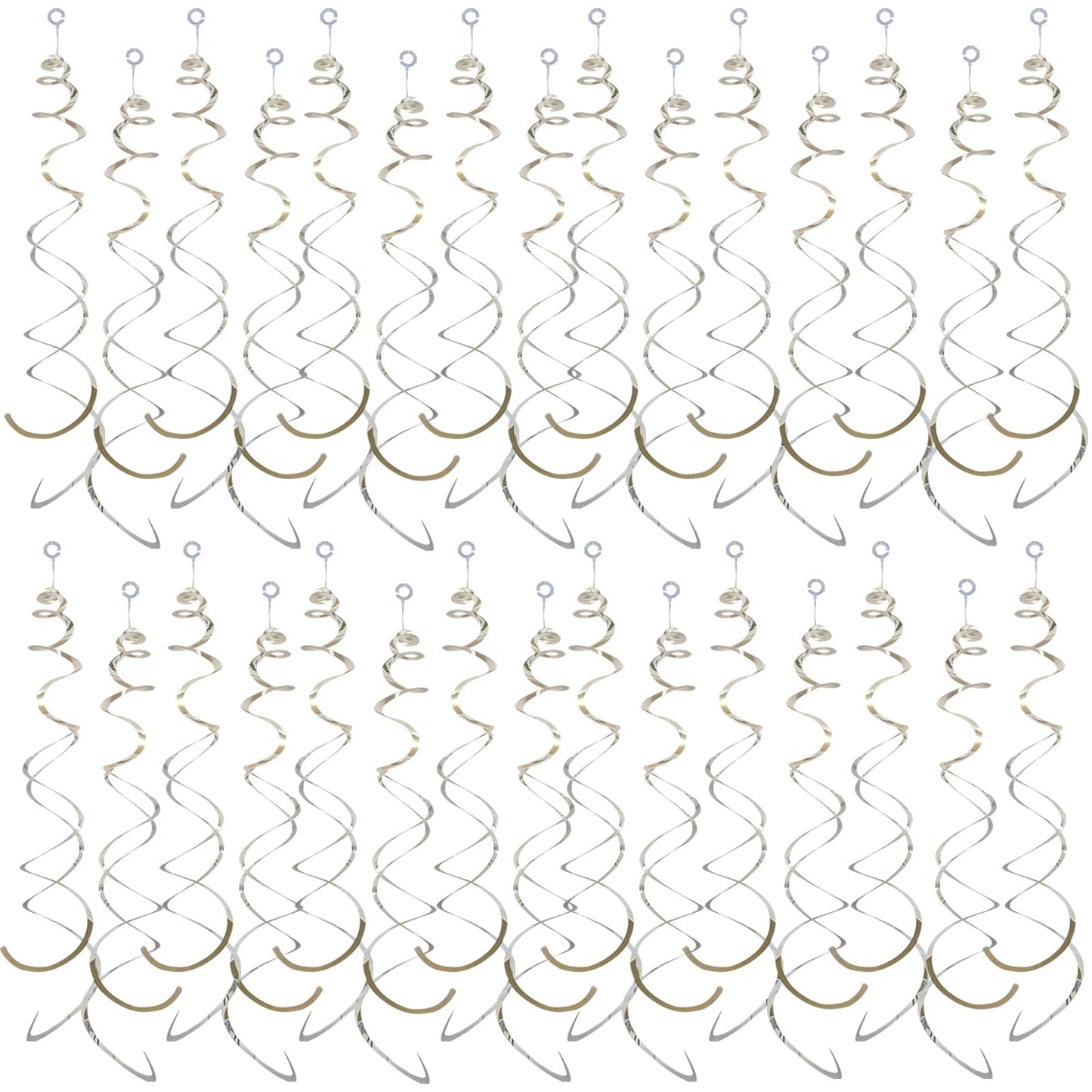 30 Pieces Silver Hanging Swirl Party Decorations Foil Decorations Ceiling Swirl Spiral Hanging Plastic Streamer for Ceiling Birthday Graduation Wedding Celebration Baby Shower Party Supply