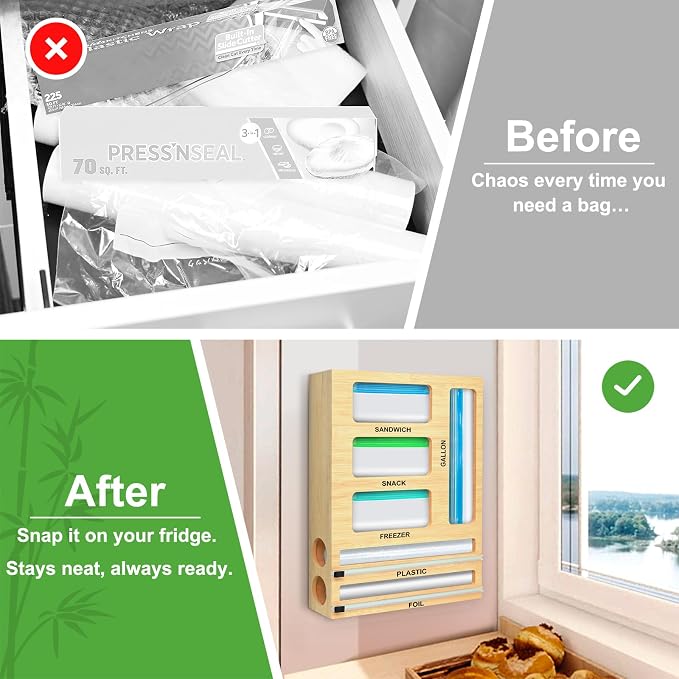 MSJGA Magnetic Food Bag Storage Organizer for Drawer or Refrigerator, Compatible with Gallon,Quart, Sandwich, Snack & Variety Size Bags