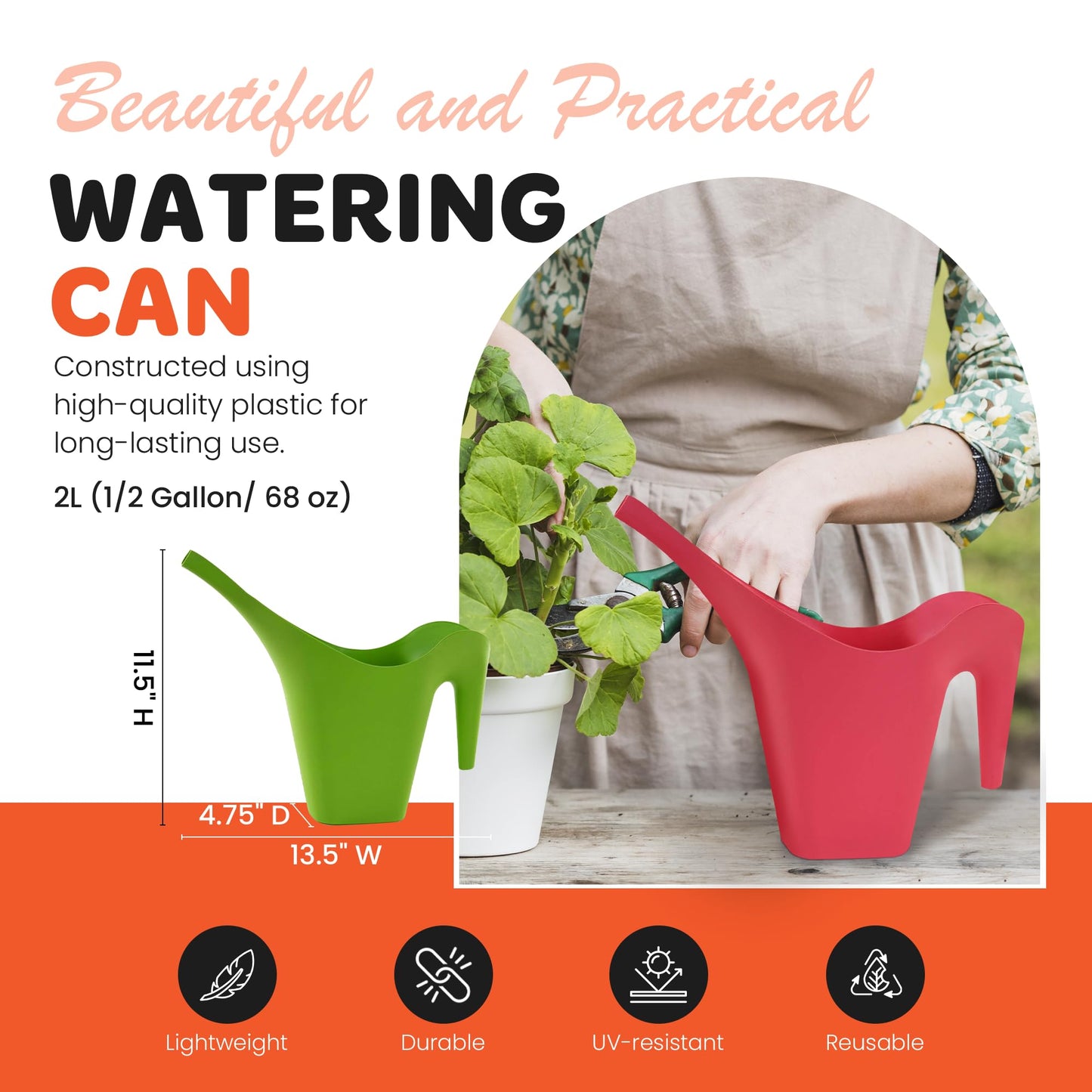 Mintra 1/2 Gallon Plant Watering Can, Long Spout Plastic Water Pitcher for Indoor & Outdoor Use, Durable & Lightweight Water Can for Watering Flowers & Potted Plants, 1 Pack, 2L/68 oz – Purple