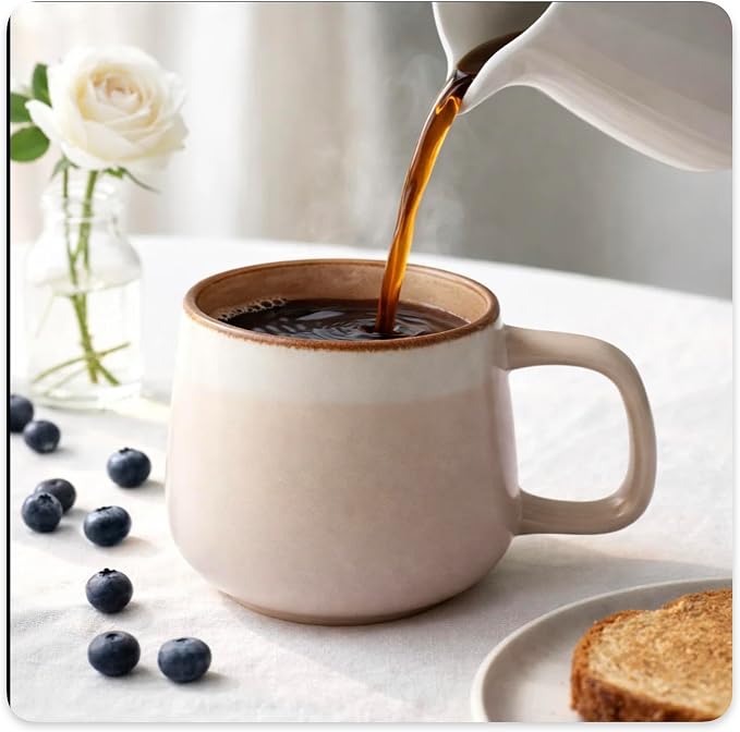 Ava Nord Large Ceramic Coffee Mugs Set of 4 | 16 oz Stoneware Coffee Cups | Lead-Free, Non-Toxic | Microwave and Dishwasher Safe | Comfortable Handle | Nordic Design for Tea, Cocoa, Latte | Rose Sand
