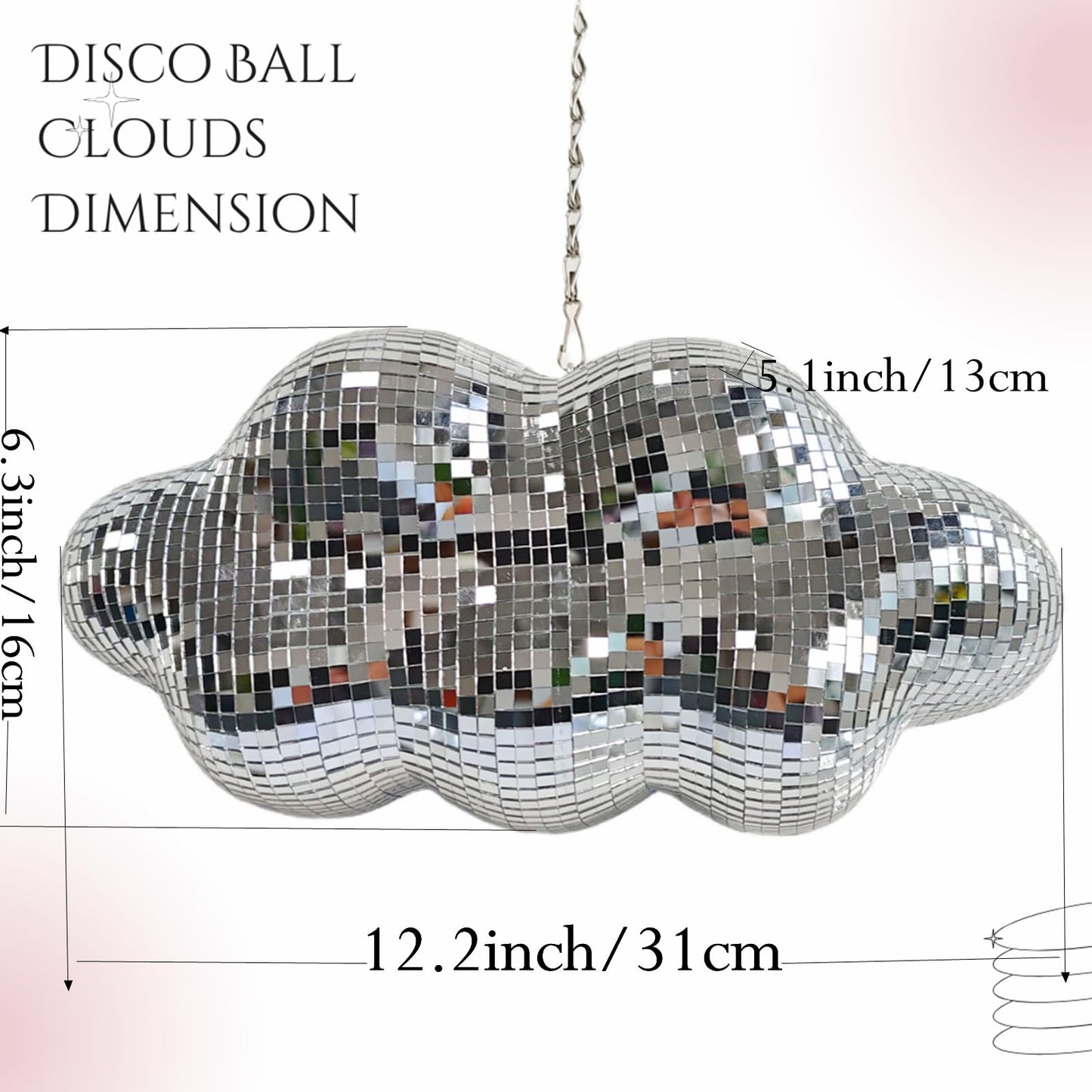 Disco Ball Cloud Shaped, Cute Hanging Party Mirror Decor with Chain, Retro Light Reflective Ball for Party Home Decor, Disco Mirror Ornaments, Silver, Design Patent