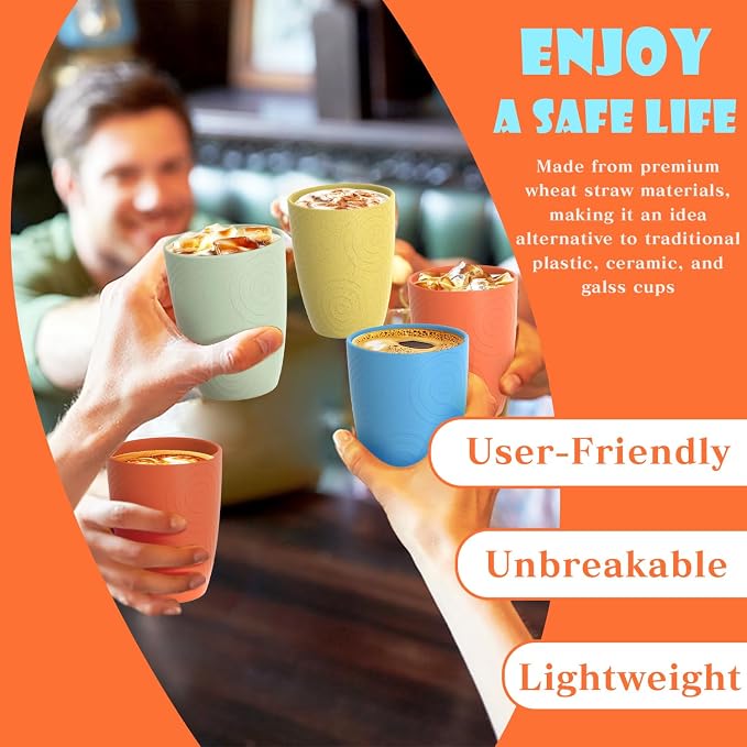 Homienly Drinking Glasses & Shatterproof Cups Set of 4 | Premium Wheat Straw, Non-Toxic Reusable Plastic Cups | Dishwasher & Microwave Safe for Beach, Camping... (12 oz, Beach Color)