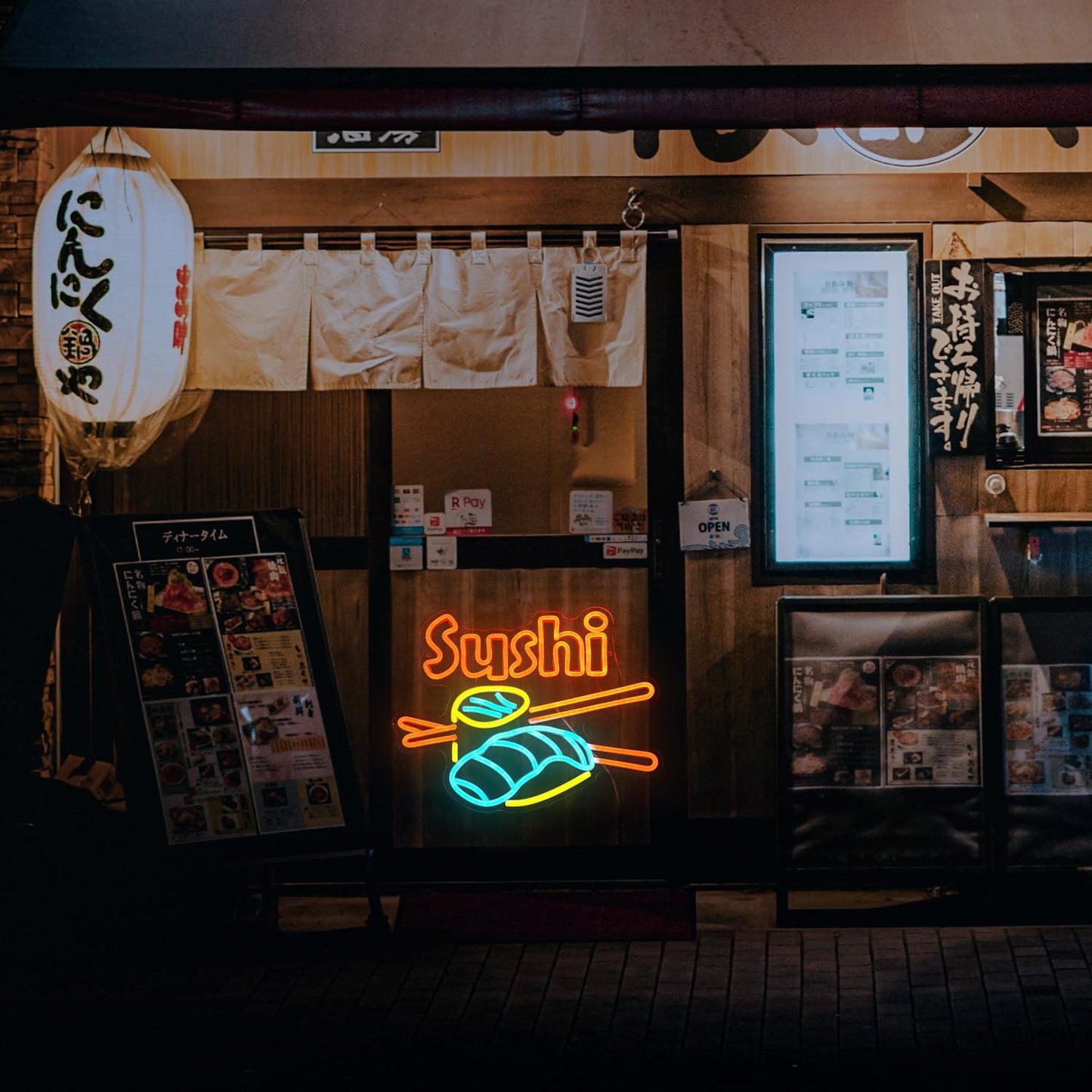 Dimmable Sushi Neon Sign 16.5 * 12.6 Inch LED Sushi Light Up Sign For Wall Decor USB Powered Japanese Neon Light for Sushi Shop Restaurant Home Kitchen Party （Yellow Ice Blue Orange）