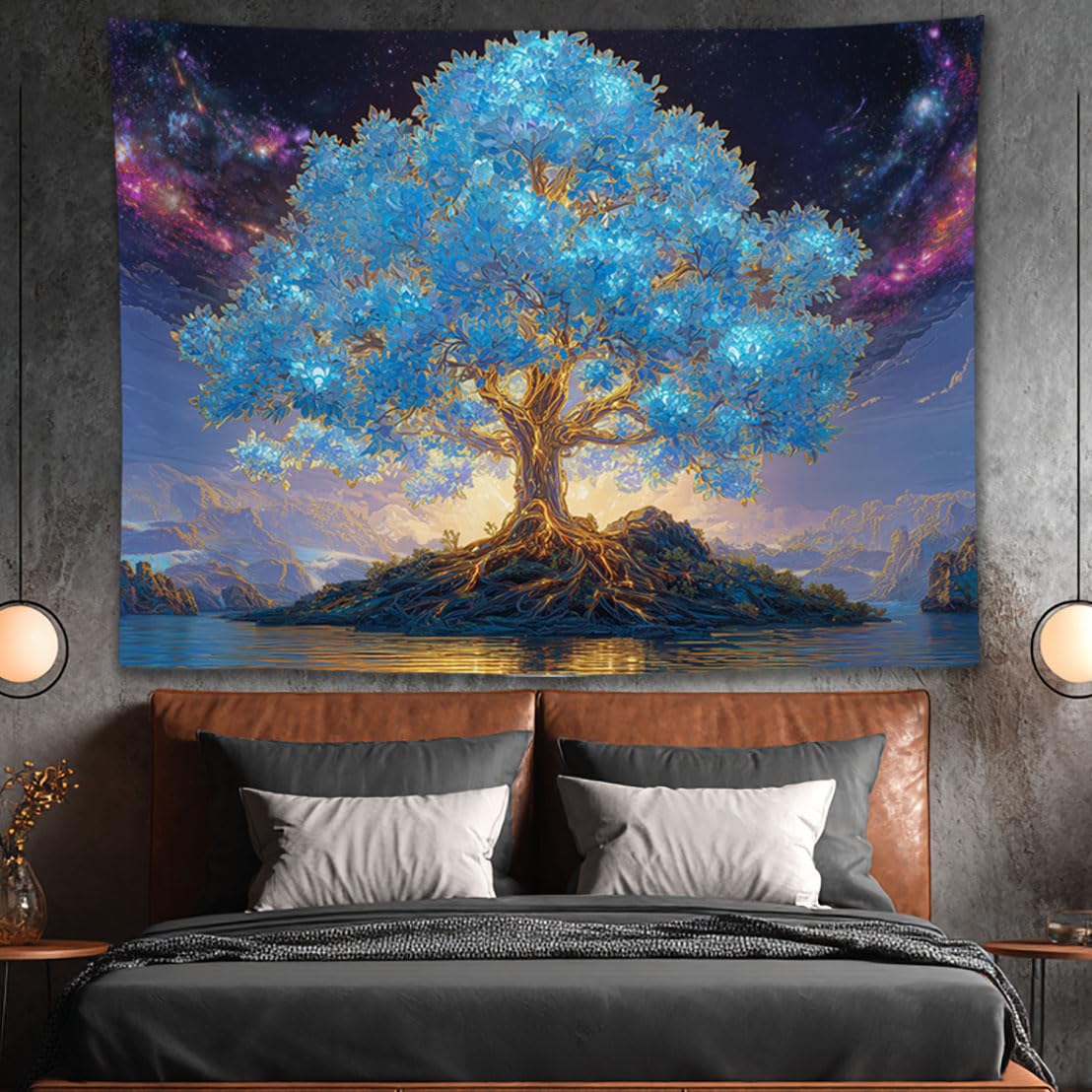 YJDYJD Tree of Life Wall Tapestry – Spiritual Boho Wall Hanging with Celestial Sky and Nature Design, Inspirational Meditation Wall Art and Nature Decor for Bedroom, Living Room, or Yoga Room