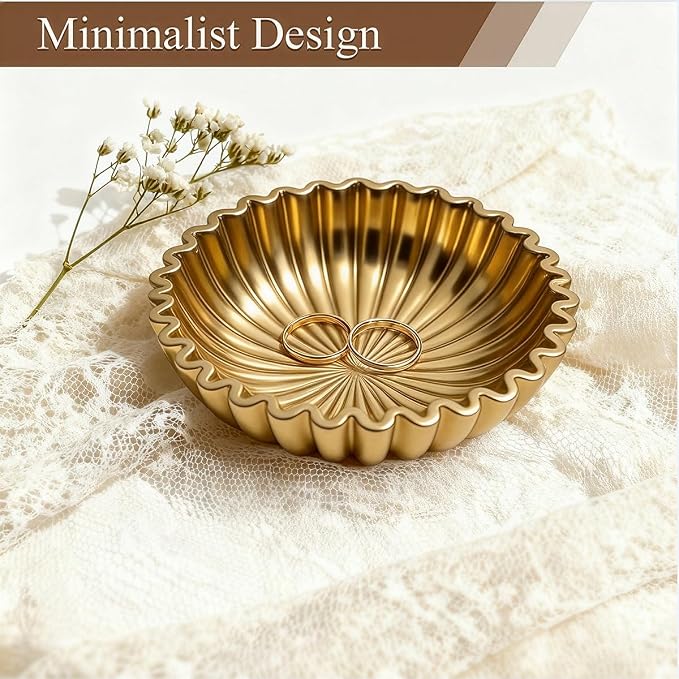 Large Modern Ruffle Bowls, Artificial Stone Decorative Catch All Bowl for Kitchen Counter and Entryway Table, Handcrafted Fruit Bowls and Key Bowl for Home Decor(Golden)